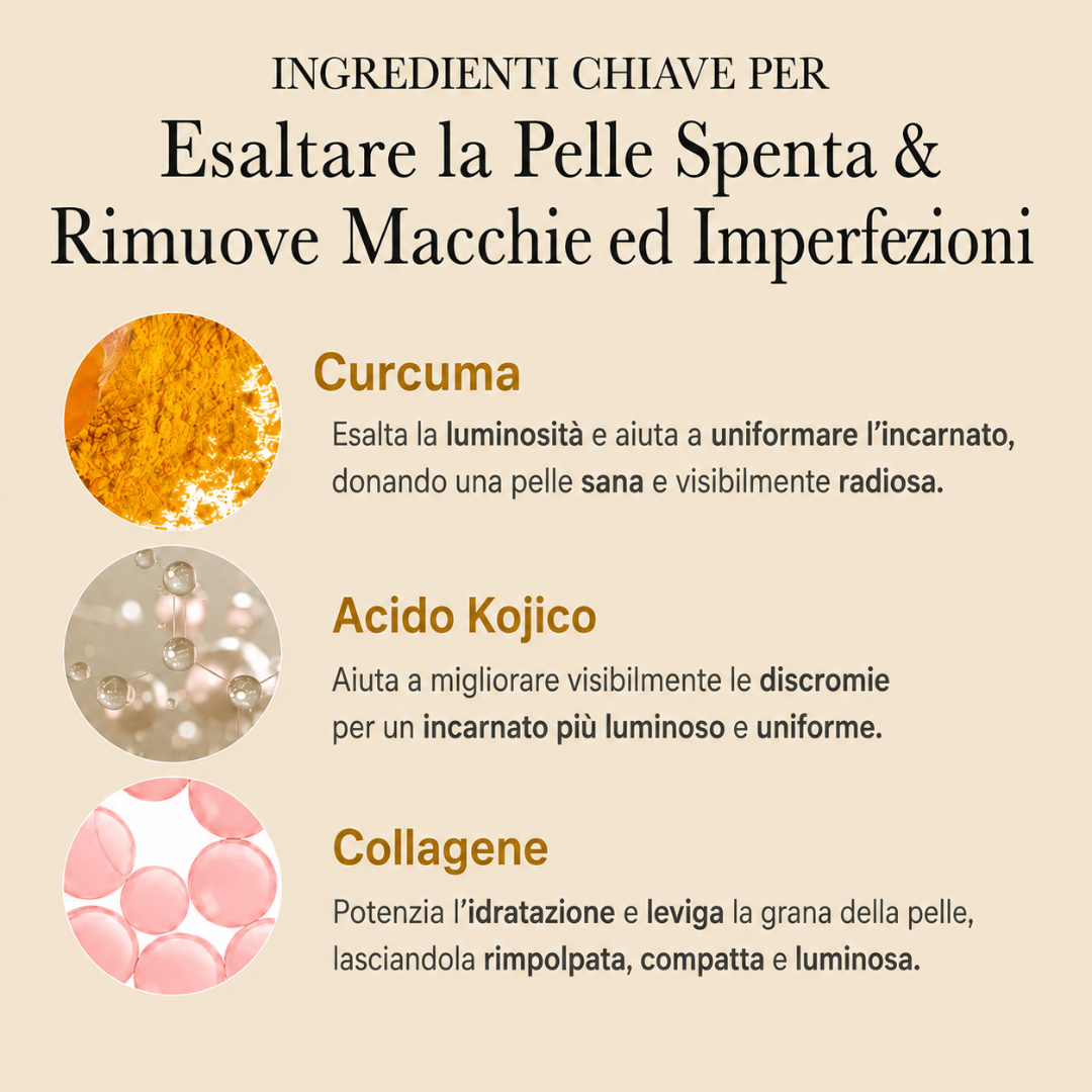 Svegliati con una pelle più pulita grazie alla MASCHERA ALL'ACIDO KOJICO E CURCUMA